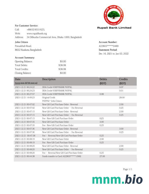 Bangladesz wzajemne zaufanie rachunek bankowy Wyciąg słowo i PDF szablon